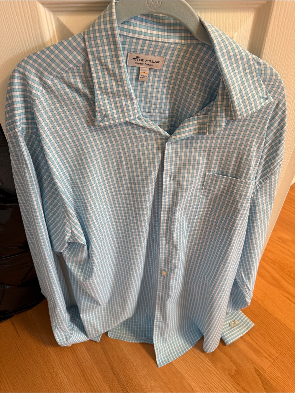 Peter Millar Blue and White Gingham Dress Shirt